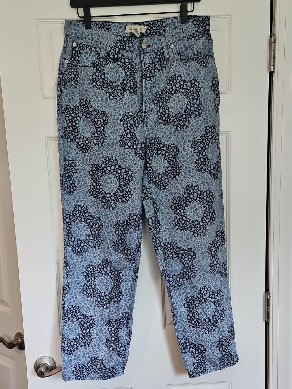 Madewell Light Blue Floral Print Straight Leg Jeans